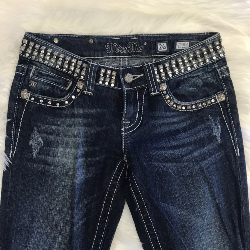 Miss Me Straight Leg Stretch Faux Stud Belt 26